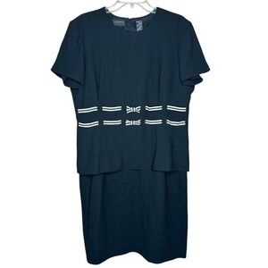 Liz Claiborne VTG Dress Sheath Career Work‎ White Stripe Bow Detail Size 16 Nice